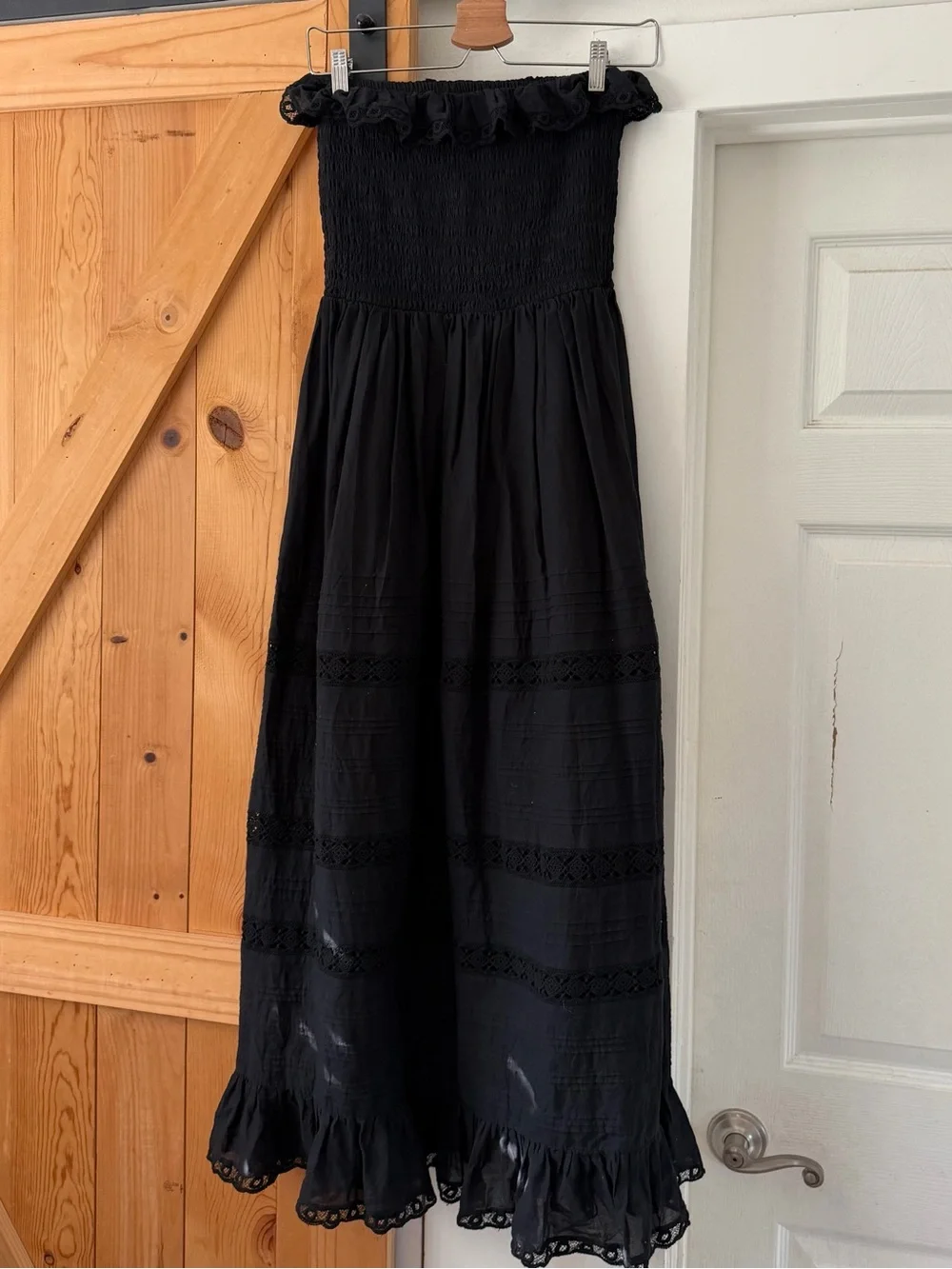 Abercrombie & Fitch Black Lace Trim Smocked Strapless Maxi Dress